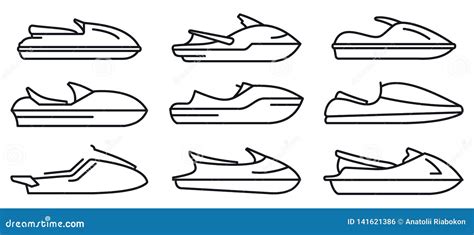 race jet ski icons set outline style stock vector illustration