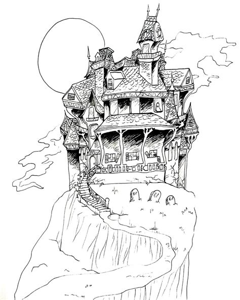haunted house coloring page favecraftscom