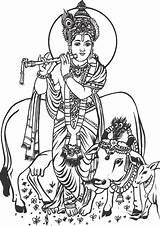Krishna Clipart God Lord Clip Cow Drawing Arjuna Radhe Line Cliparts Venkateswara Swamy Narsingh Shri Library Pencil Logo Size Clipground sketch template