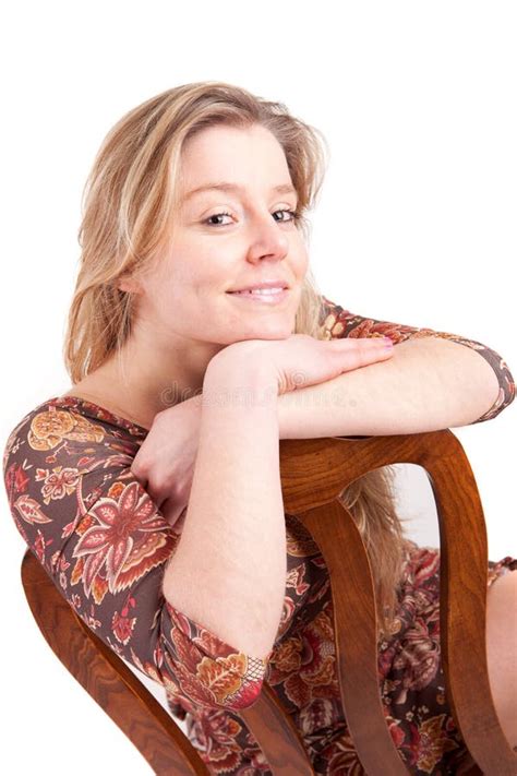 Beautiful Woman Sitting On A Chair Stock Image Image Of Blonde