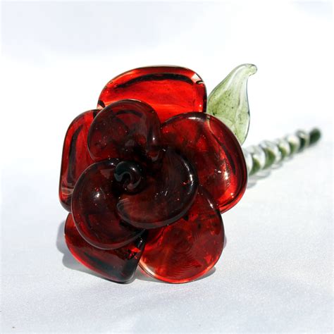 red glass rose long stemmed glass flower  untamed rose