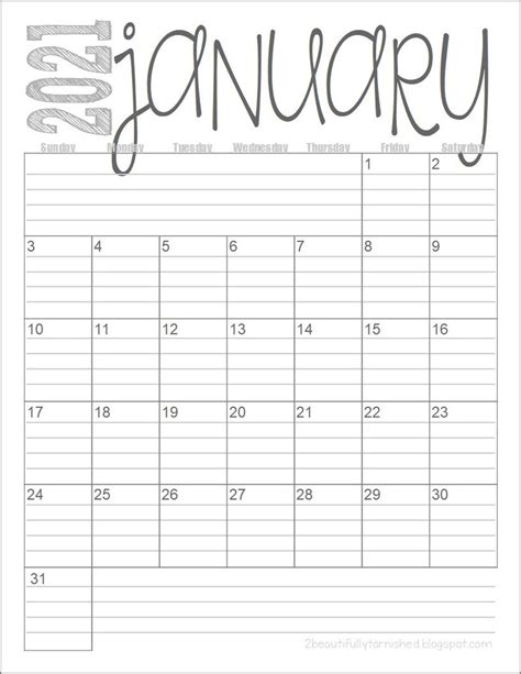 2021 Monthly Calendar Printable With Notes Free Letter