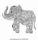 Elephant Coloring Zentangle Vector Stock Monochrome Drawn Hand Shutterstock Boho sketch template