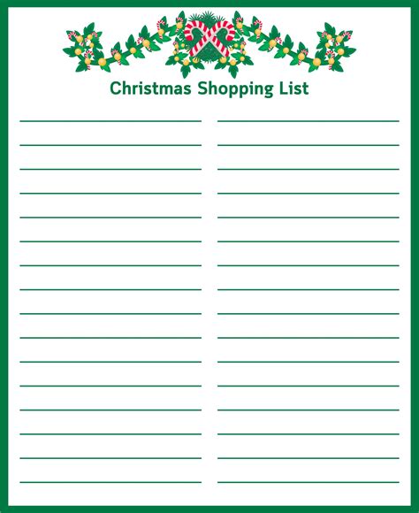 printable christmas shopping list template