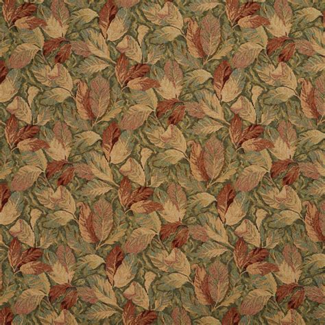 burgundy  green floral leaves tapestry upholstery fabric