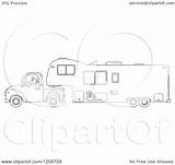 Wheel Camper Fifth Truck Coloring Clipart Pickup Trailer 5th Outlined Driving Man Pages Hauling Cartoon Royalty Djart Vector Travel Sketch sketch template