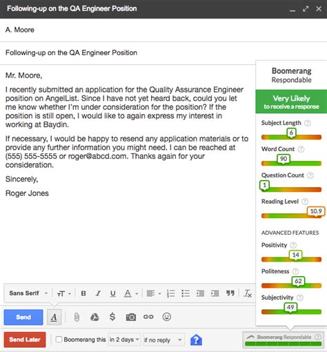 follow   job applications   response boomerang  gmail