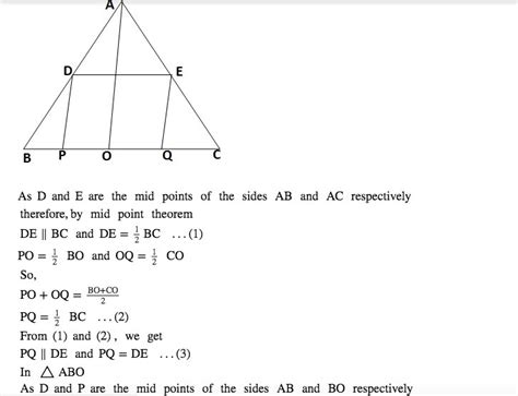 D And E Are Midpoints Of Sides Ab And Ac Of Triangle Abc