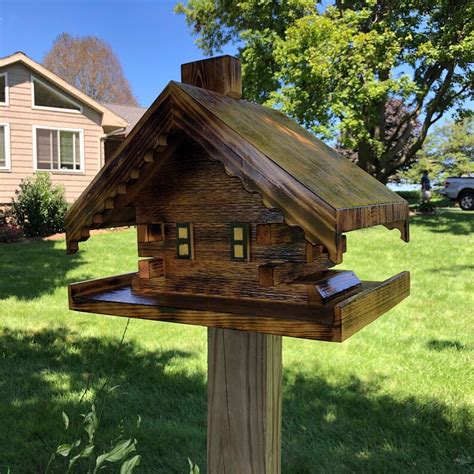 log cabin bird feeder yard  garden decor amish  etsy