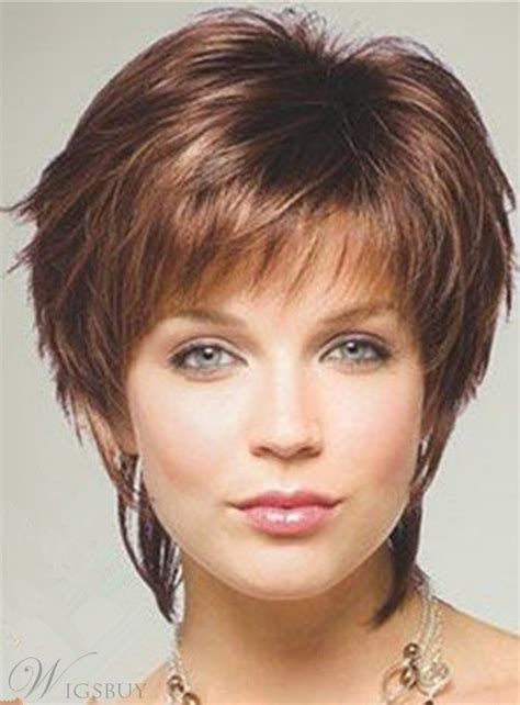 Style Short Layered Straight Human Hair With Bangs Capless