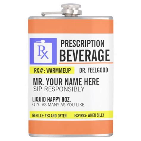 funny prescription label  oz beverage flask zazzle