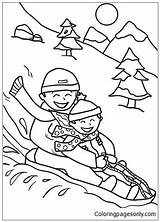Pages Sledding Friends Coloring Color Online sketch template