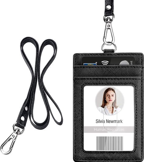 amazoncom id badge holder  lanyard vertical pu leather id badge card holder   clear
