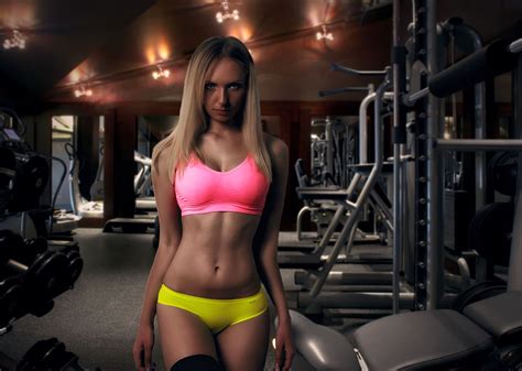 Wallpaper Women Blonde Room Gyms Fitness Model Sports Bra
