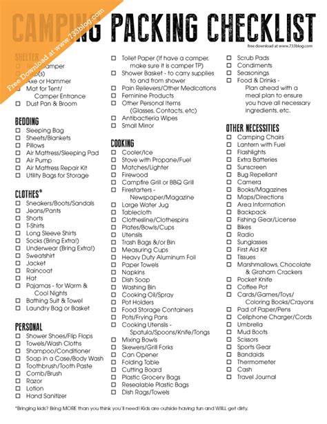 camping list printable template business psd excel word