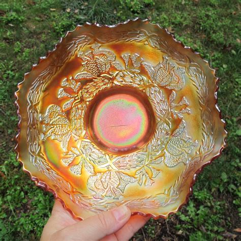 antique fenton marigold coral carnival glass bowl carnival glass