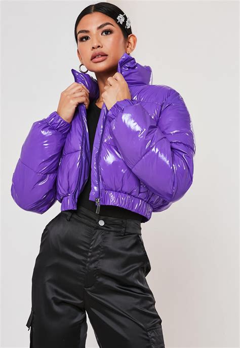 purple cropped puffer jacket missguided purple jacket outfit puffer jacket outfit girls