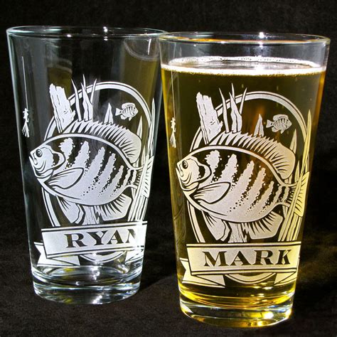 2 Personalized Bluegill Beer Glasses Etched Glass Ts