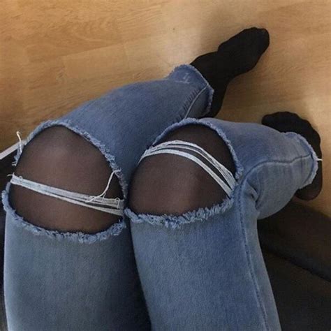 Pin On Pantyhose Under Ripped Jeans