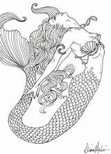 Mermaid Coloring Pages Realistic Print Color Kids sketch template