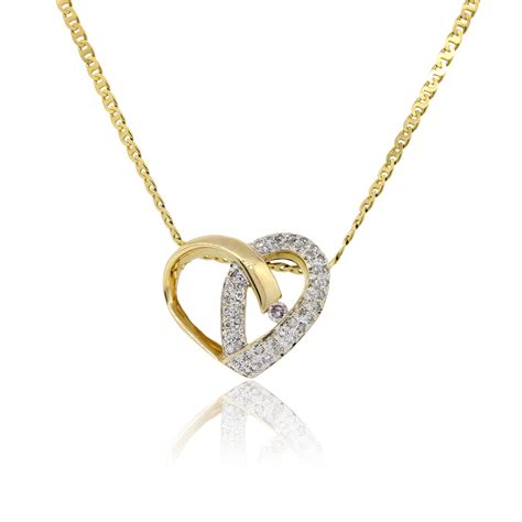yellow gold ctw diamond heart pendant chain necklace