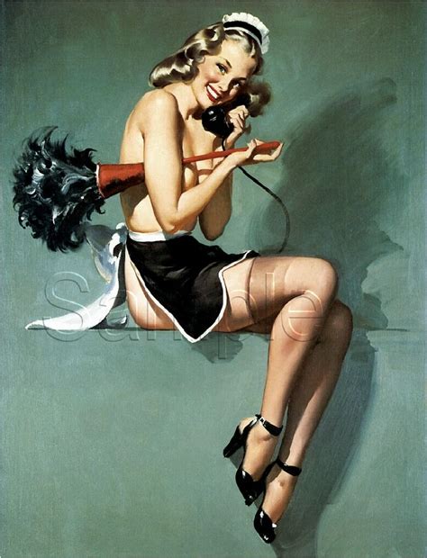 french maid pin up calendar girl feather duster phone vintage canvas art print ebay