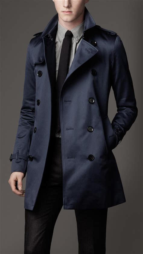 burberry midlength heritage cotton trench coat  blue  men lyst