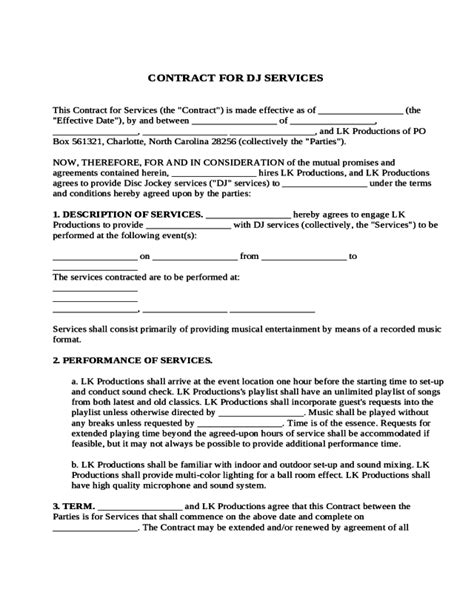 dj contract template fillable printable  forms handypdf