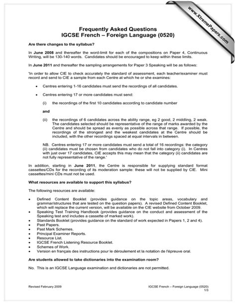 frequently asked questions igcse french foreign language  wwwxtremepaperscom