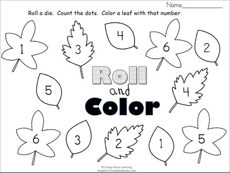 fall leaves roll  color numbers worksheet   teachers