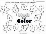 Color Leaves Roll Fall Worksheet Numbers Worksheets Preschool Madebyteachers Number Counting Printables sketch template