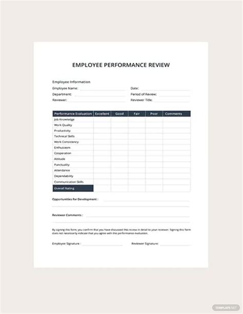 employee performance review printable form worker boss recognition