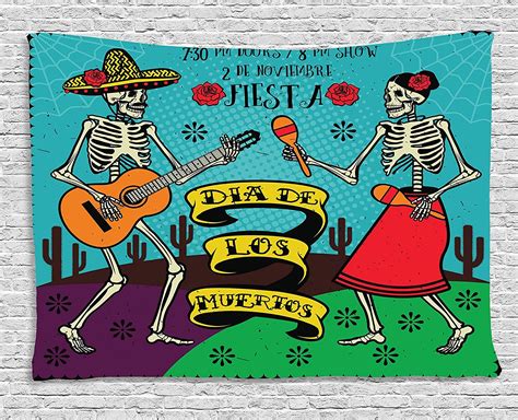 day of the dead decor tapestry by ambesonne dia de los