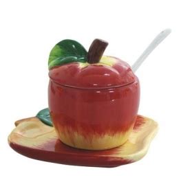 ceramic apple honey dish  lid spoon saucer holidays judaica