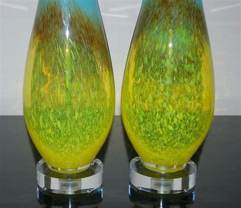 Turquoise And Yellow Pair Of Vintage Italian Hand Blown