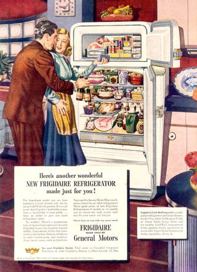 general motors frigidaire refrigerator 1948 mad men art vintage ad