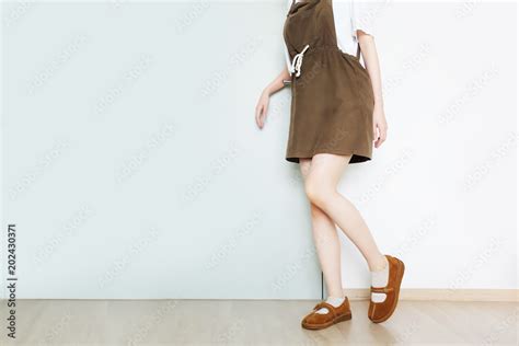 stockfoto portrait female slim legs girl sexy long leg beautiful