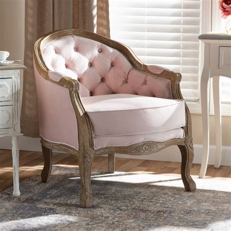 adorable french farmhouse side chair  upholstered   soft pink