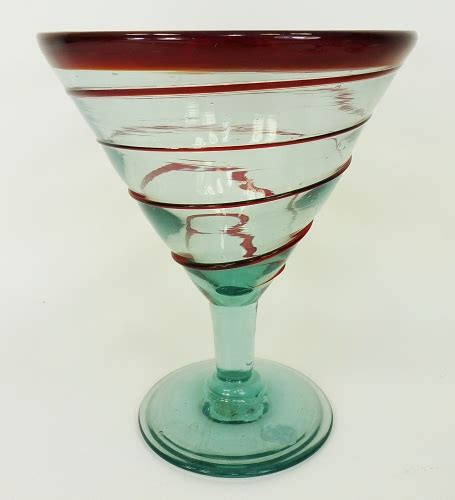 Red Whirl Hand Blown 12 Ounce Martini Margarita Glass