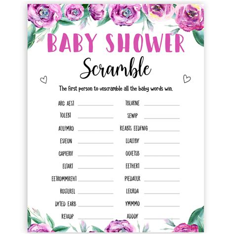 printable baby shower word scramble  answer key
