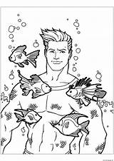 Aquaman Coloring4free Superheroes Fishes Lego Coloringonly Manta Magnifique sketch template