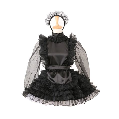 locking sissy maid satin organza dress cosplay costume puffy style ebay