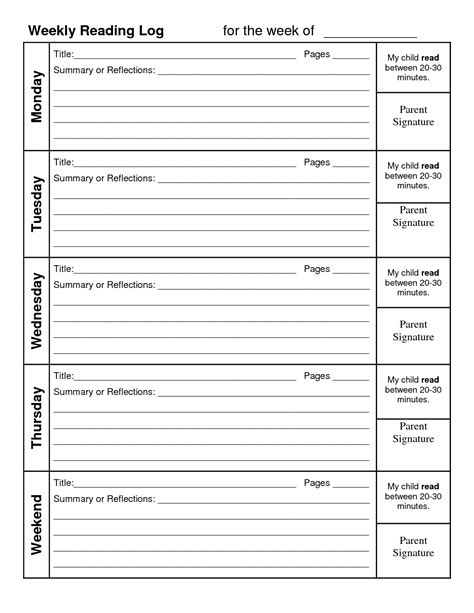 printable reading logs  summary