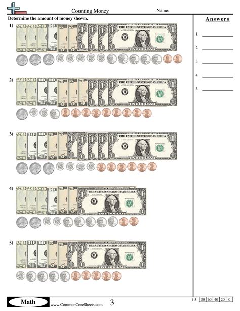 printable counting money worksheets
