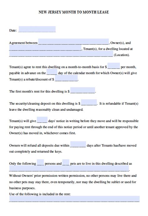 printable nj residential lease agreement