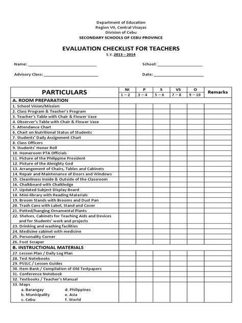 evaluation checklist  teachers lesson plan teachers
