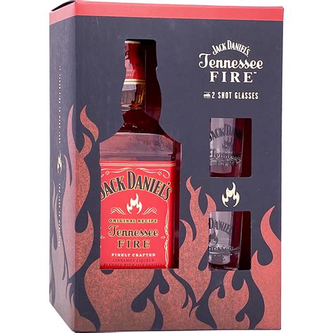 jack daniels tennessee fire liqueur gift set   shot glasses gotoliquorstore