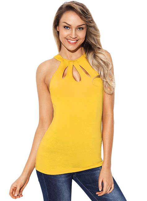 yellow cutout halter racerback women tank top stylesimocom