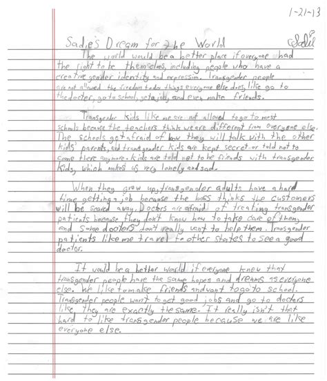 sadie 11 year old transgender girl writes essay in response to obama s inauguration speech