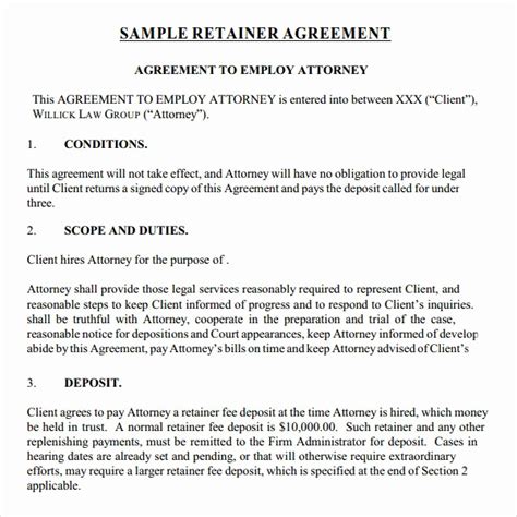 legal retainer agreement template  template